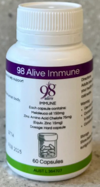 98 Alive THROAT SPRAY and IMMUNE SUPPORT CAPSULES combo pack